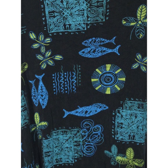 Vtg Vikki Vi Womens 2X Slinky Knit Blouse Black Fish Print Button‎ Front 90s Y2K - Picture 9 of 12